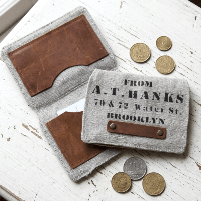 Porte-cartes pour homme en toile grise recyclée et cuir
