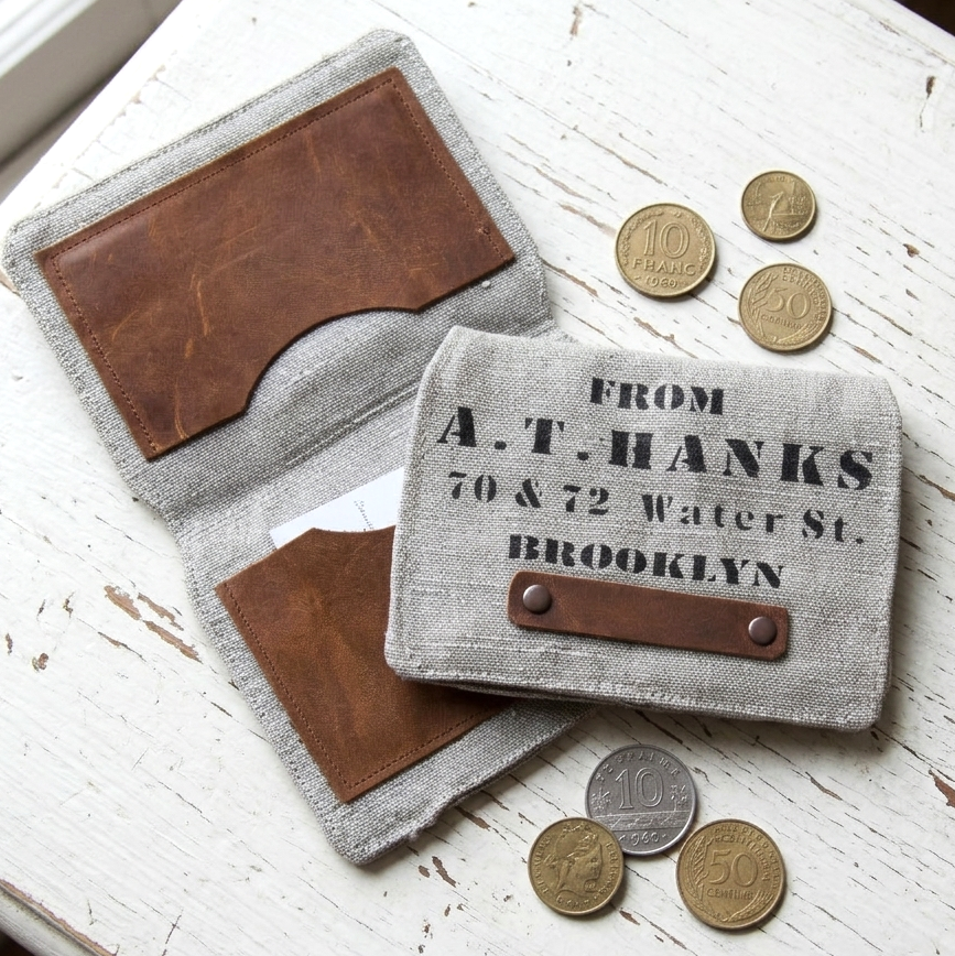 Porte-cartes pour homme en toile grise recyclée et cuir