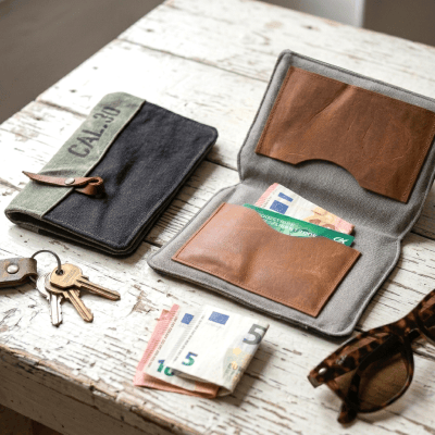 Porte-cartes homme toiles recyclées et cuir