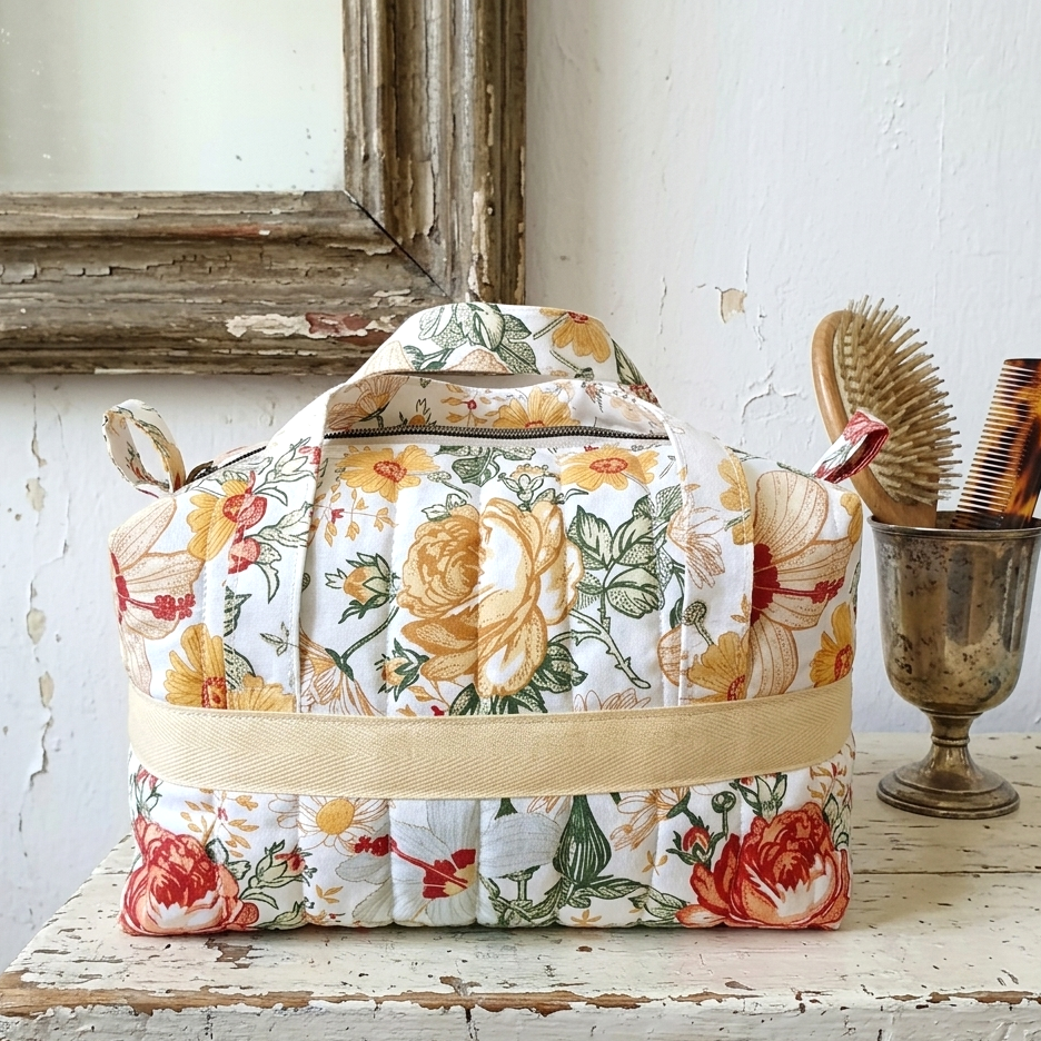 Trousse de toilette femme en coton fleuri, fabrication artisanale dans le morbihan