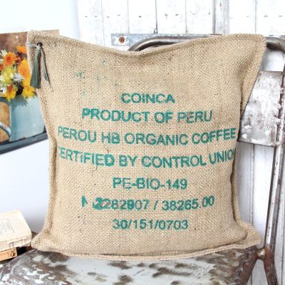 Coussin toile de jute de café