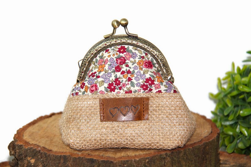 Porte-monnaie femme en jute et tissu fleuri – Image 4
