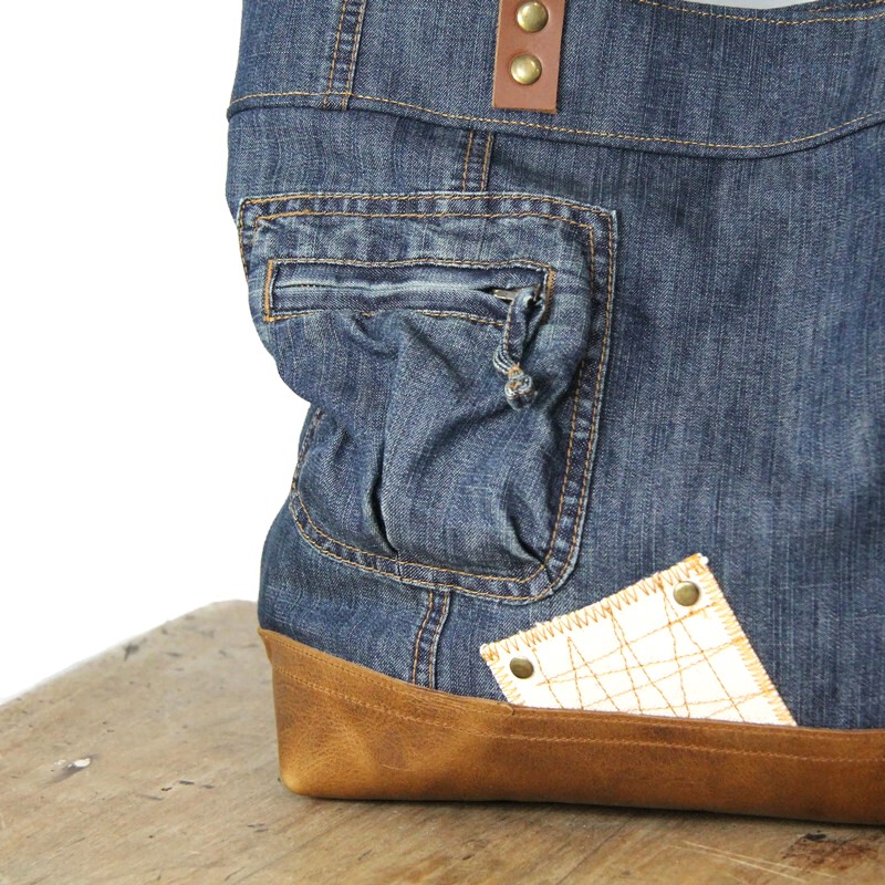 Cabas femme en jeans recyclé et cuir – Image 3