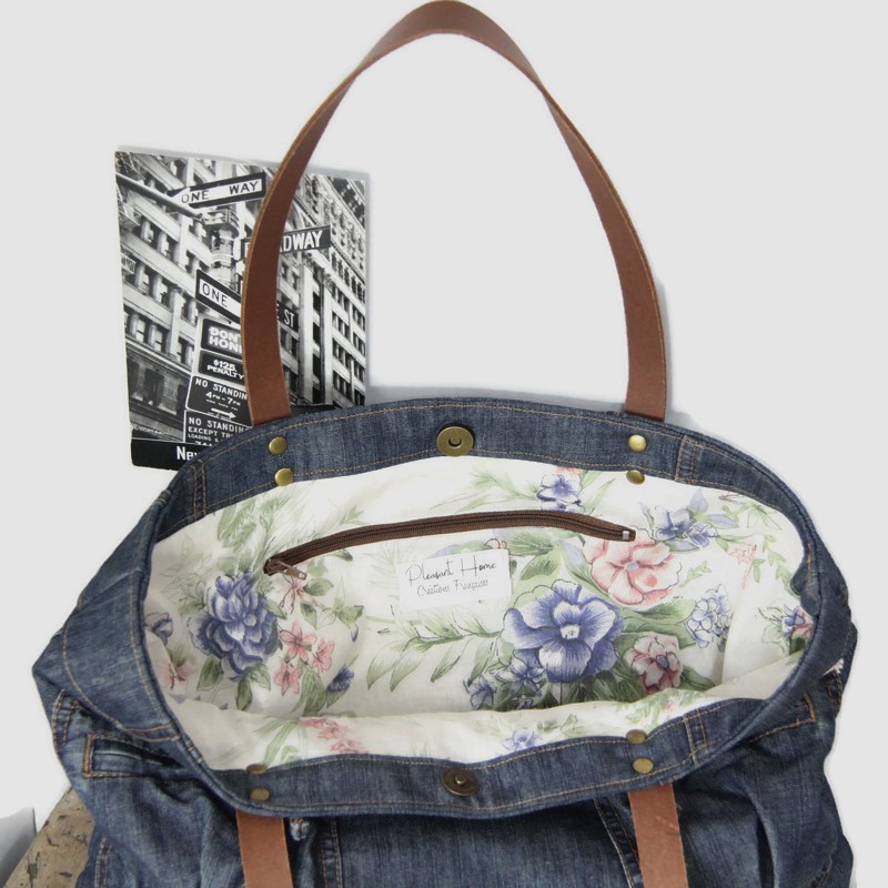 Cabas femme en jeans recyclé et cuir – Image 7