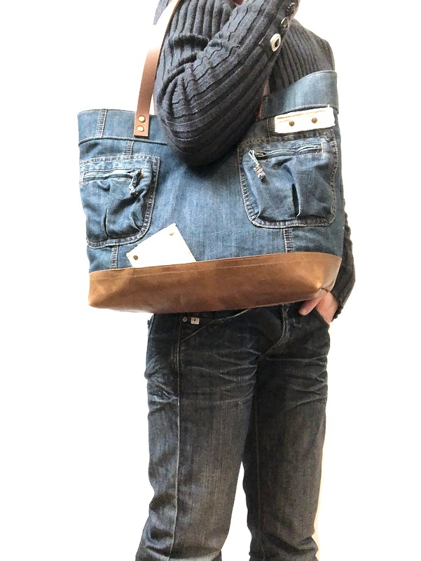 Cabas femme en jeans recyclé et cuir – Image 8