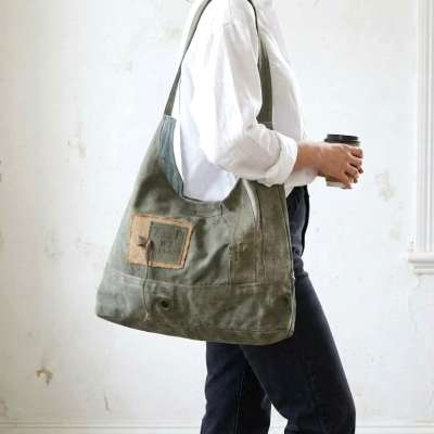 Sac totebag femme en toile militaire grande taille
