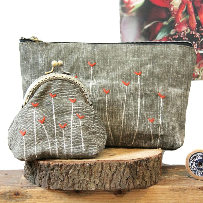 Pochette poret-monnaie femme toile brodé