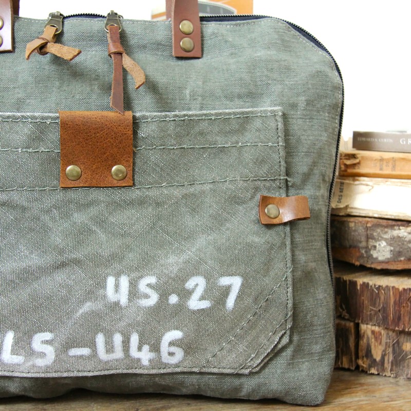 Sacoche homme toile ancienne et cuir – Fabrication Française – Image 3