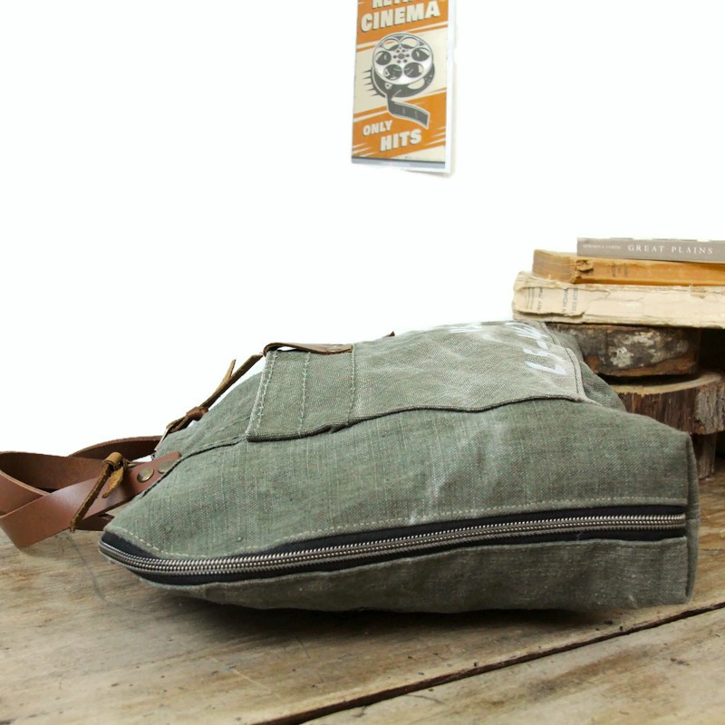 Sacoche homme toile ancienne et cuir – Fabrication Française – Image 4