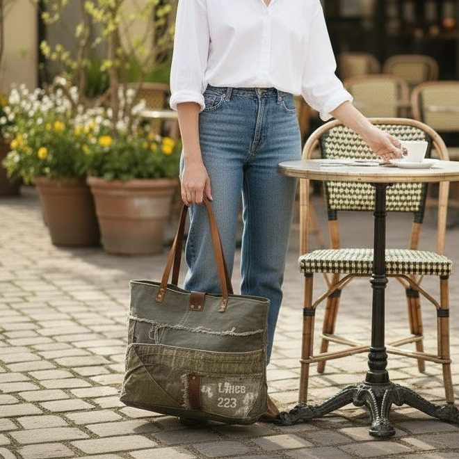 Ggrand sac cabas femme toile et cuir