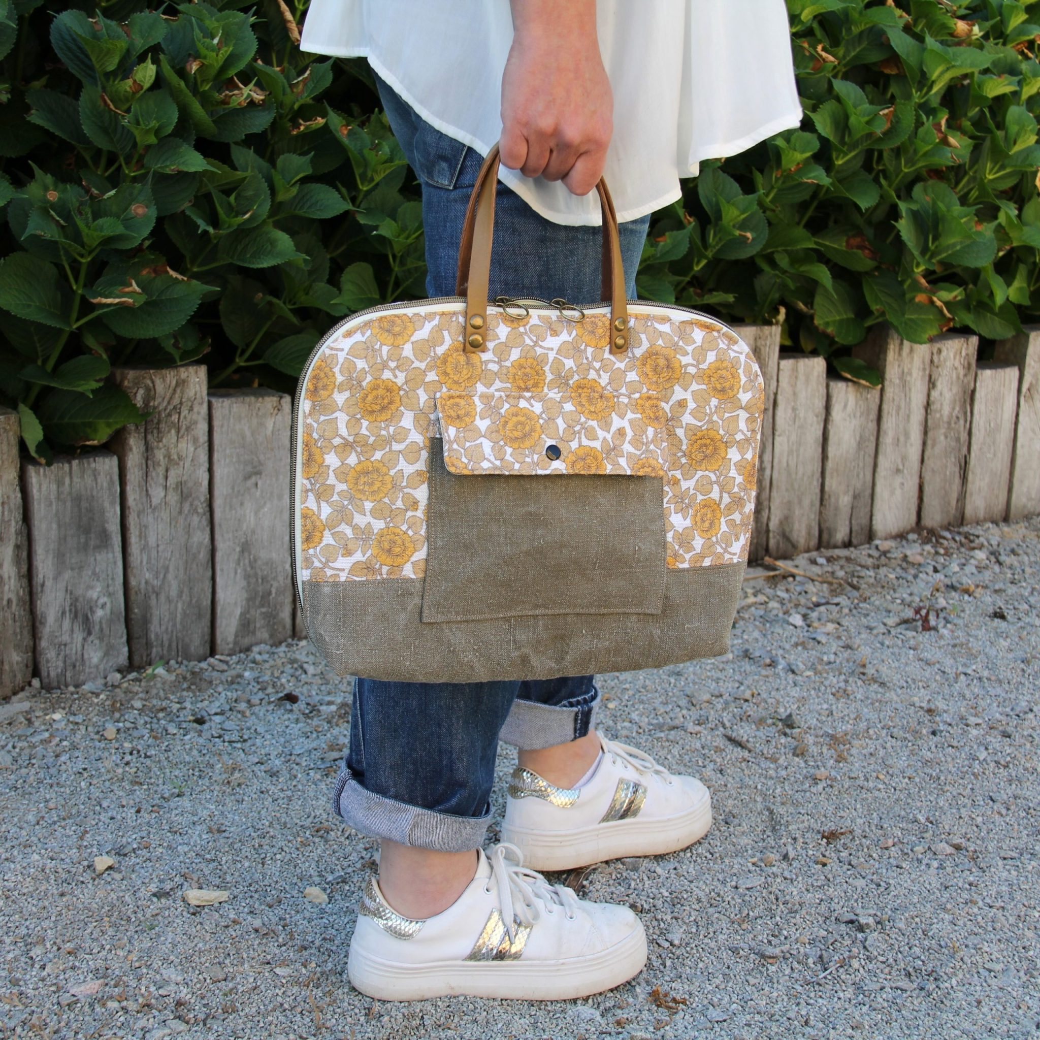 Sac ordinateur femme en lin vintage
