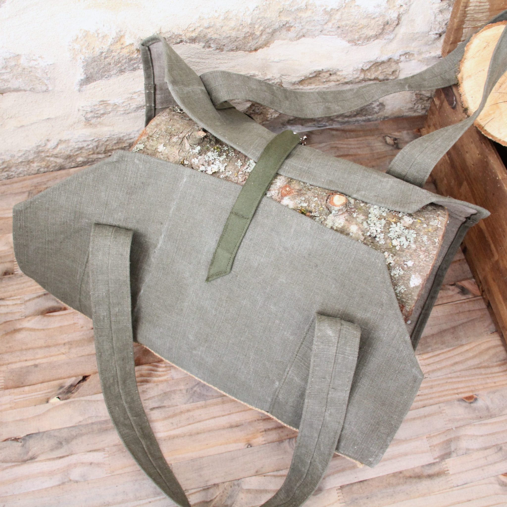 Sac à bûches en toile militaire kaki – Image 3