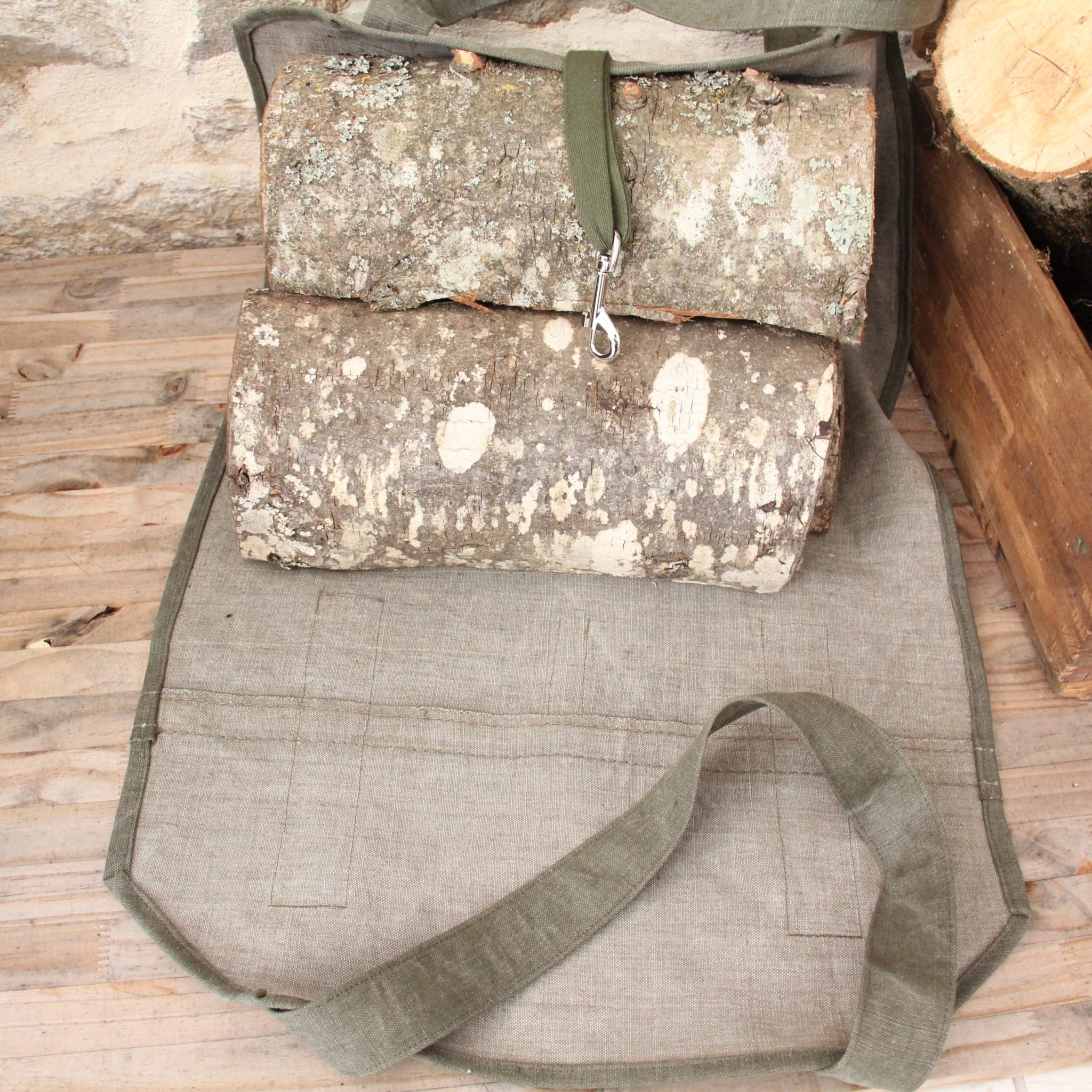 Sac à bûches en toile militaire kaki – Image 5