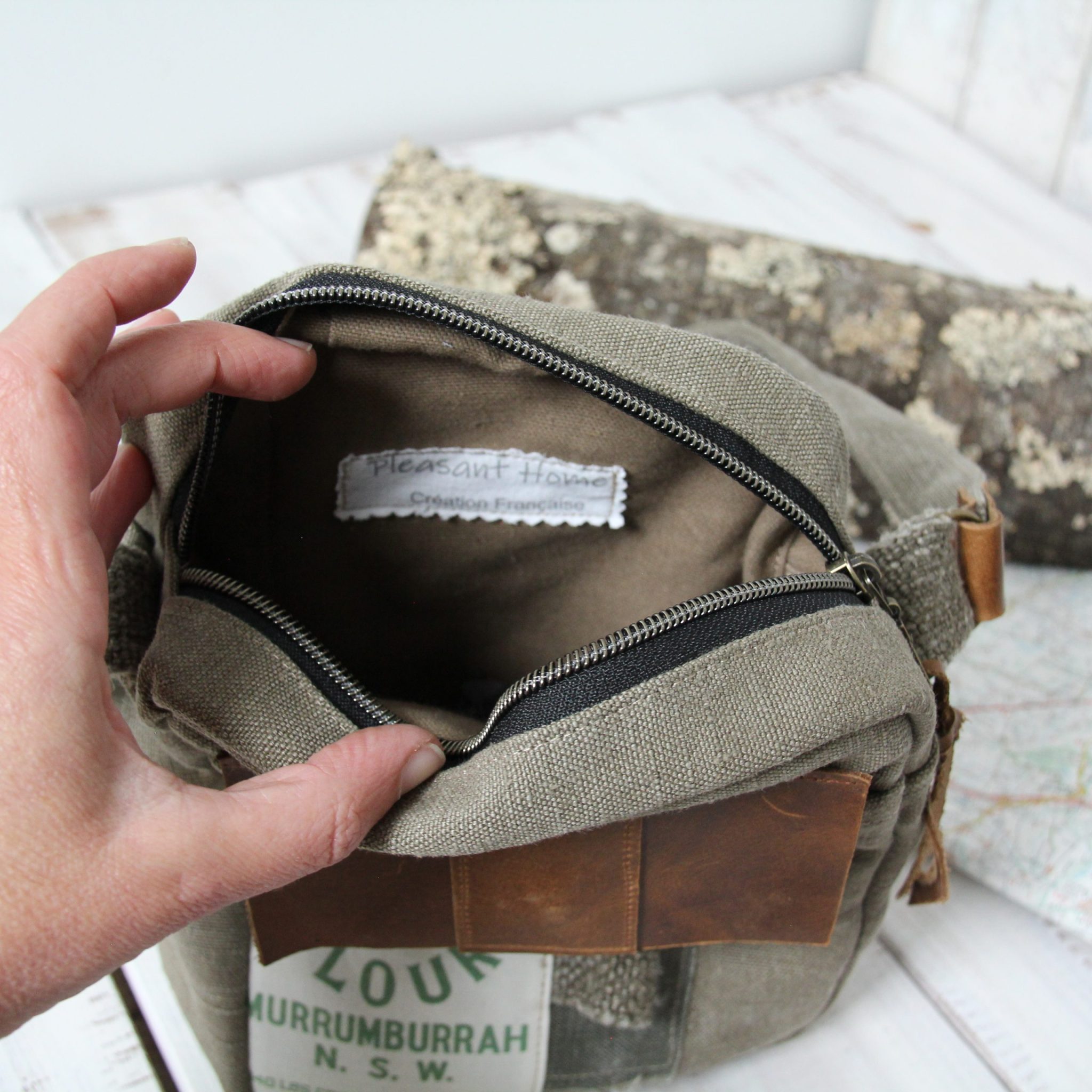 Sacoche en bandoulière homme toile militaire et cuir – Image 7