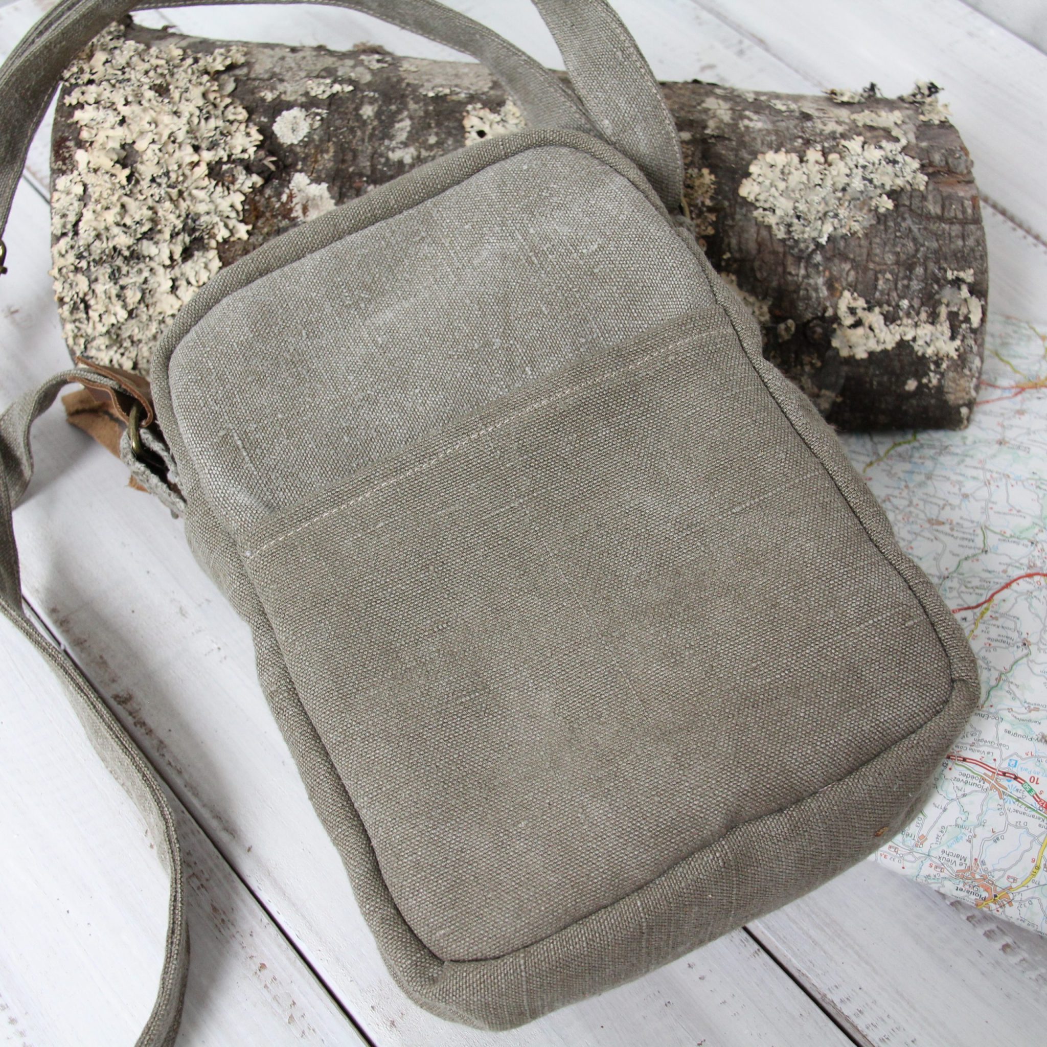 Sacoche en bandoulière homme toile militaire et cuir – Image 6