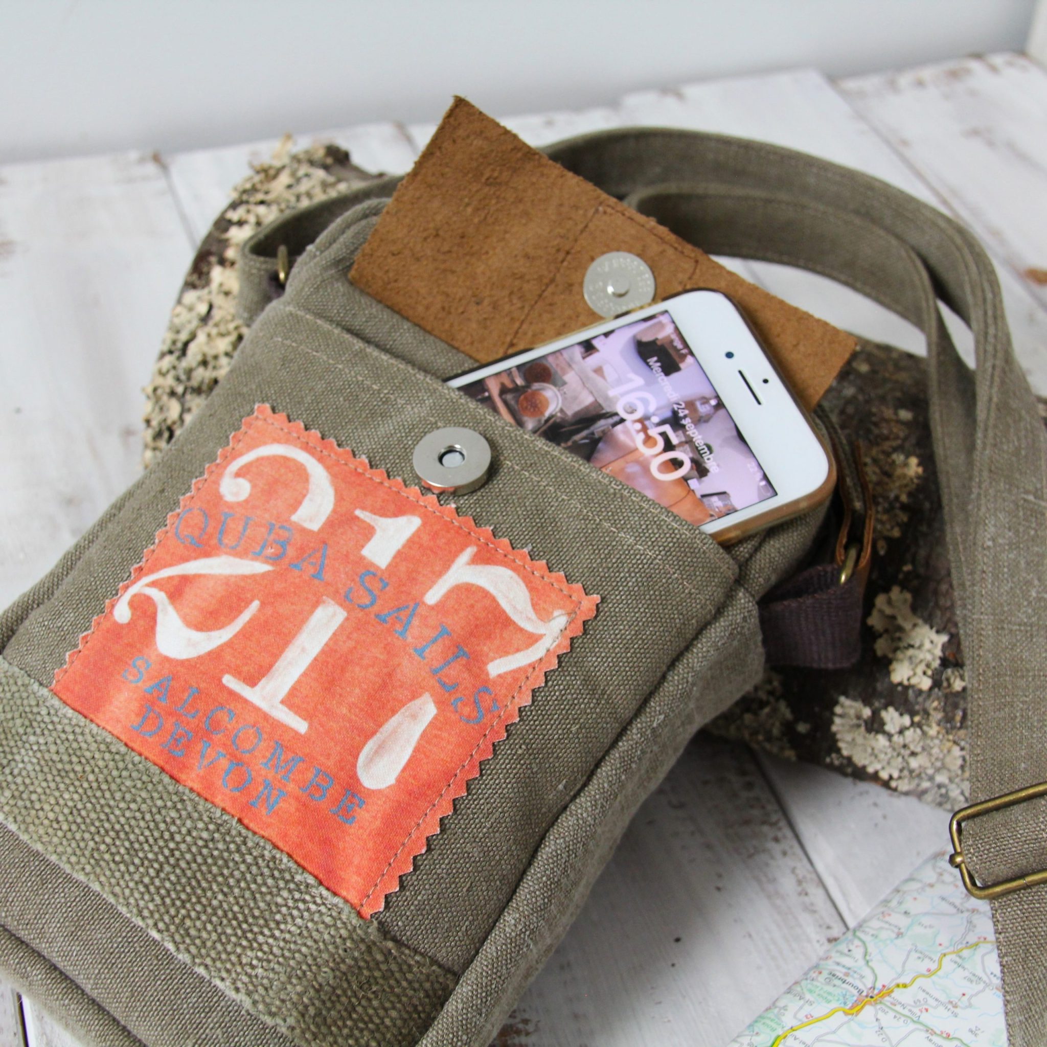 Sac bandoulière homme toile et cuir