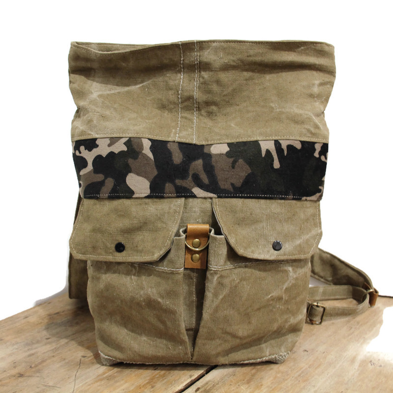 Sac à dos homme toile militaire recyclée, fabriqué en France – Image 4