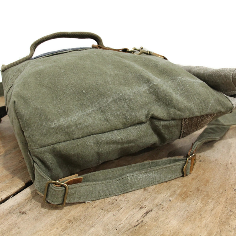 Sac à dos homme artisanal en toile militaire recyclée – Image 6