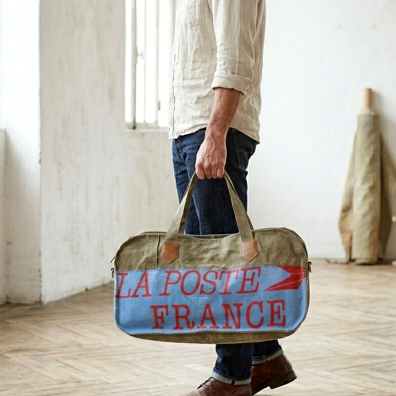 Sac baluchon homme en toile kaki militaire. Création artisanale France