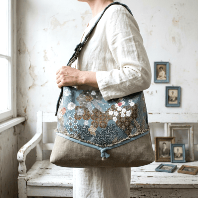 Totebag bohème en toile recyclée - Pièce unique artisanale