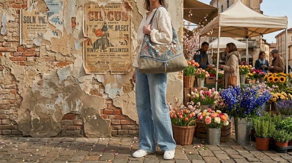 grand sac bandoulière femme fleuri vintage