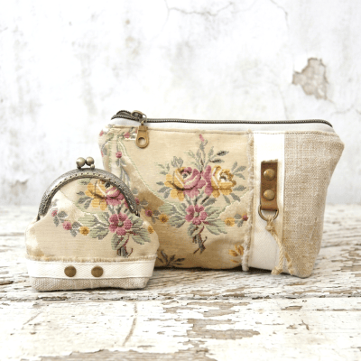 Accessoires pour femme , pochette et porte-monnaie en tissus vintage, fabriqué en France