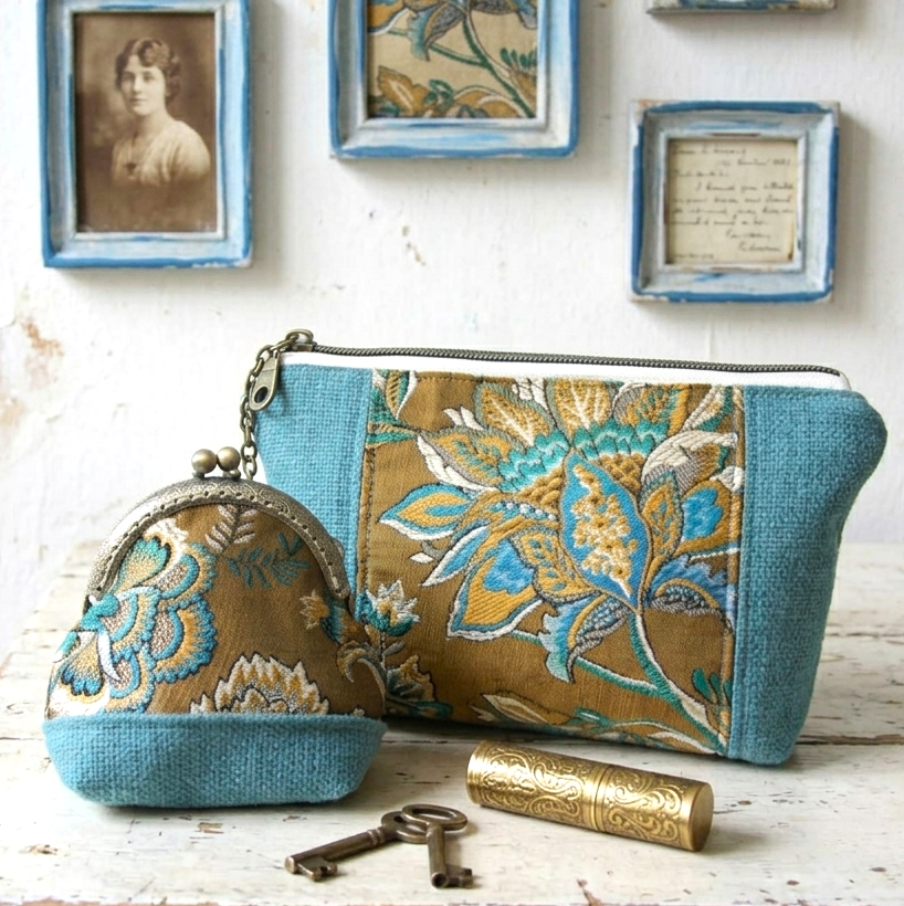 pochette vintage fleurie femme tissu ancien fait main