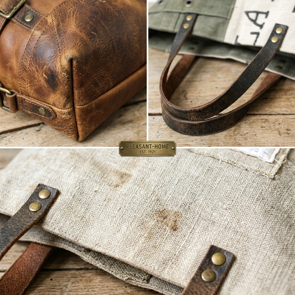 Usure naturelle des toiles militaires, patine naturelle sur le cuir. Montre comment entretenir son sac en toile recyclée et cuir naturel