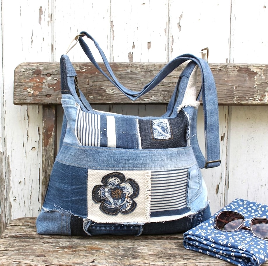 Sac bandoulière femme en jean recyclé – pièce unique – Image 2
