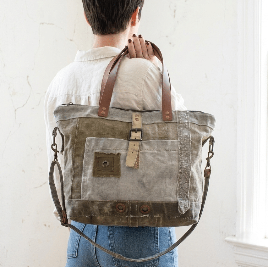 Sac week-end femme avec femeture eclair en toile recyclée et cuir