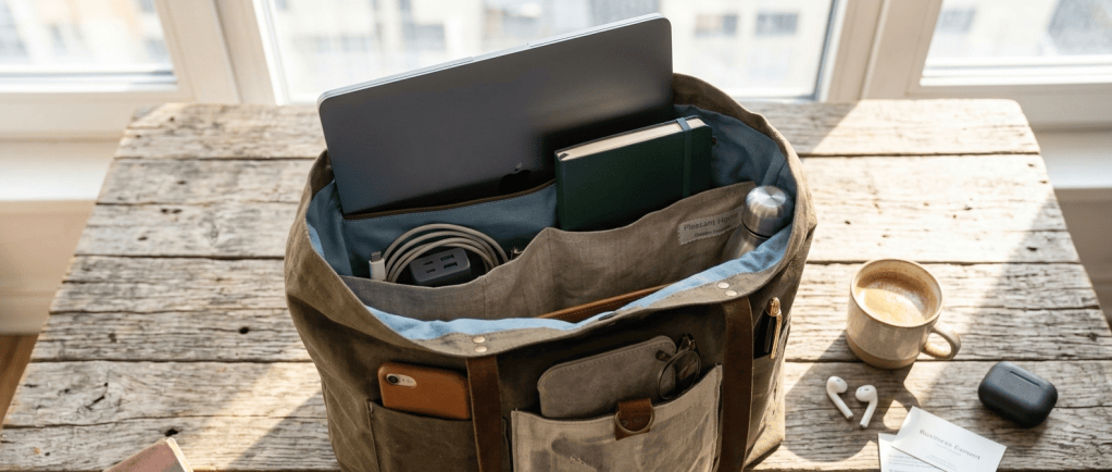 Grand sac pour le travail en toile et cuir Pleasant Home