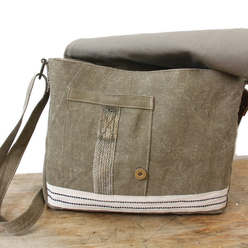 Besace homme en toile militaire ancienne - Fabrication en France – Image 4