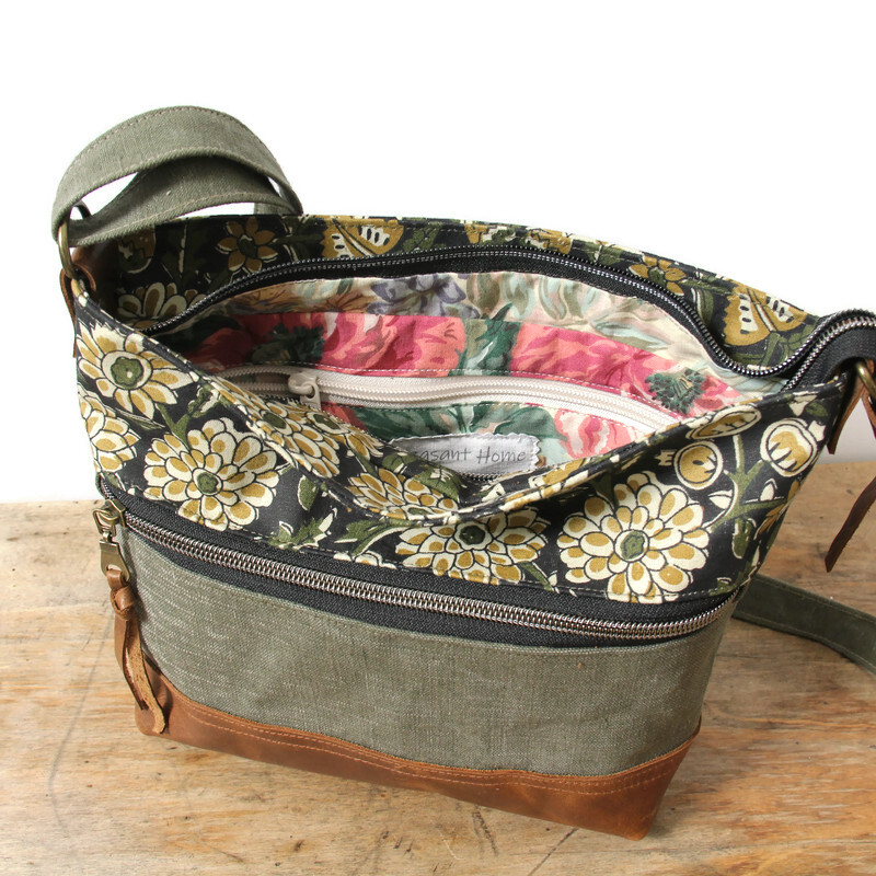 Sac bandoulière femme toile militaire et cuir français, pièce unique – Image 7