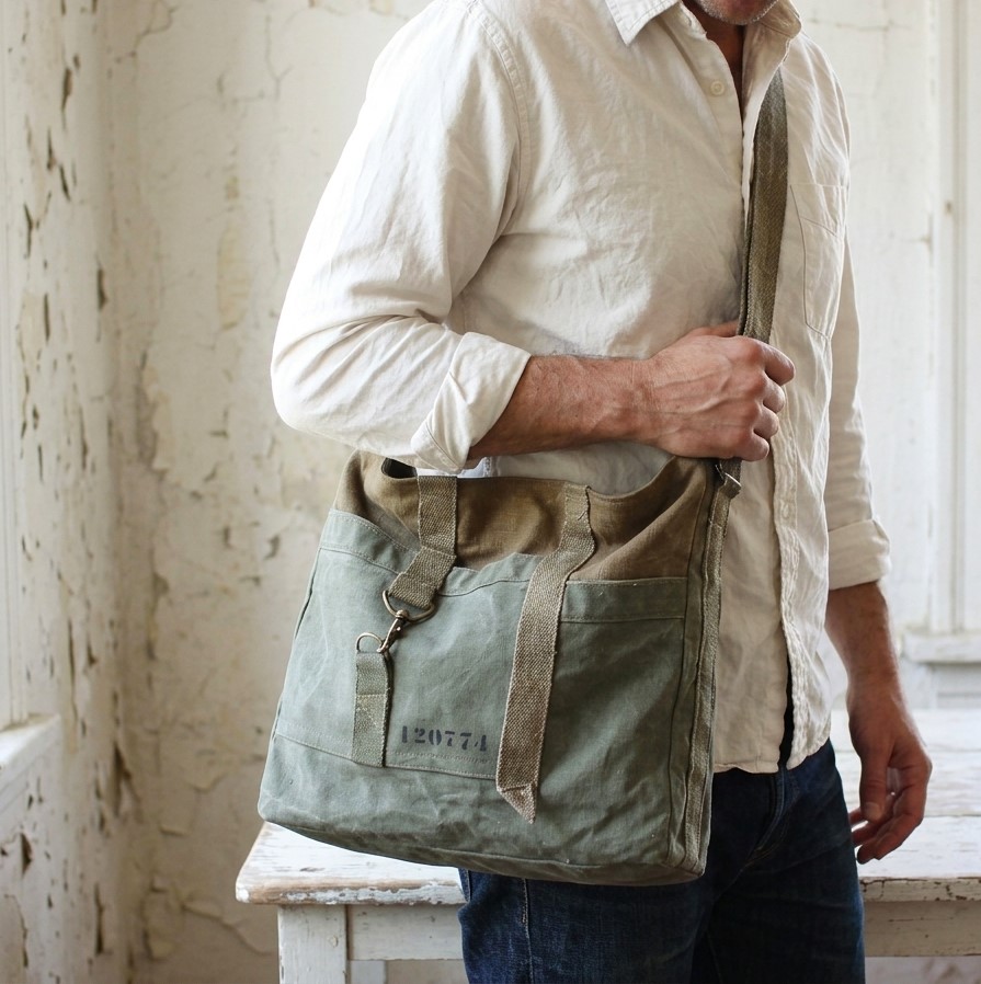 Sac bandoulière homme type besace en toile militaire