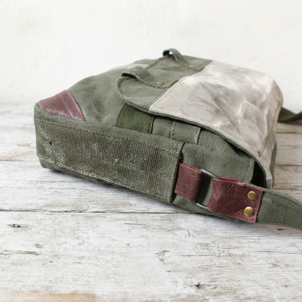 Besace homme en toile militaire, sac postal américain et cuir – Image 5