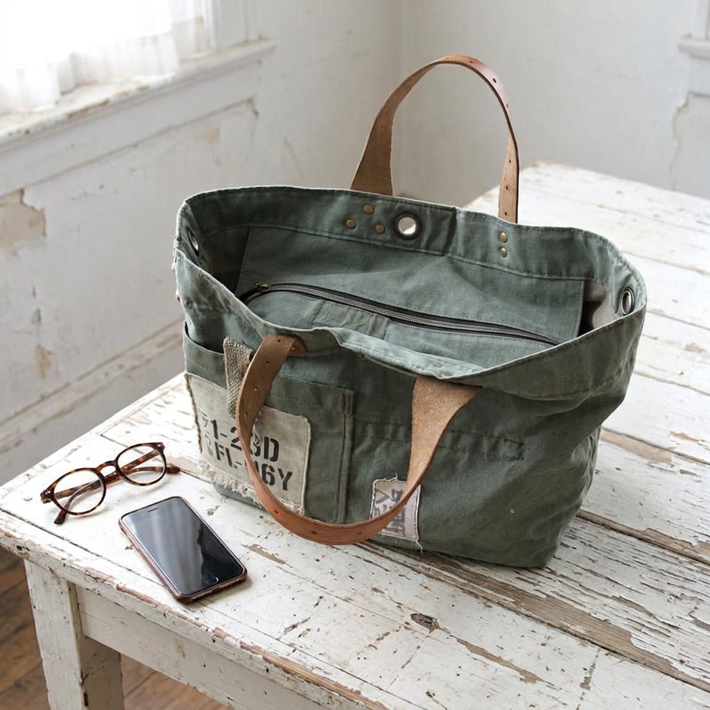 Sac cabas de grande taille pour homme en toile de l'armée