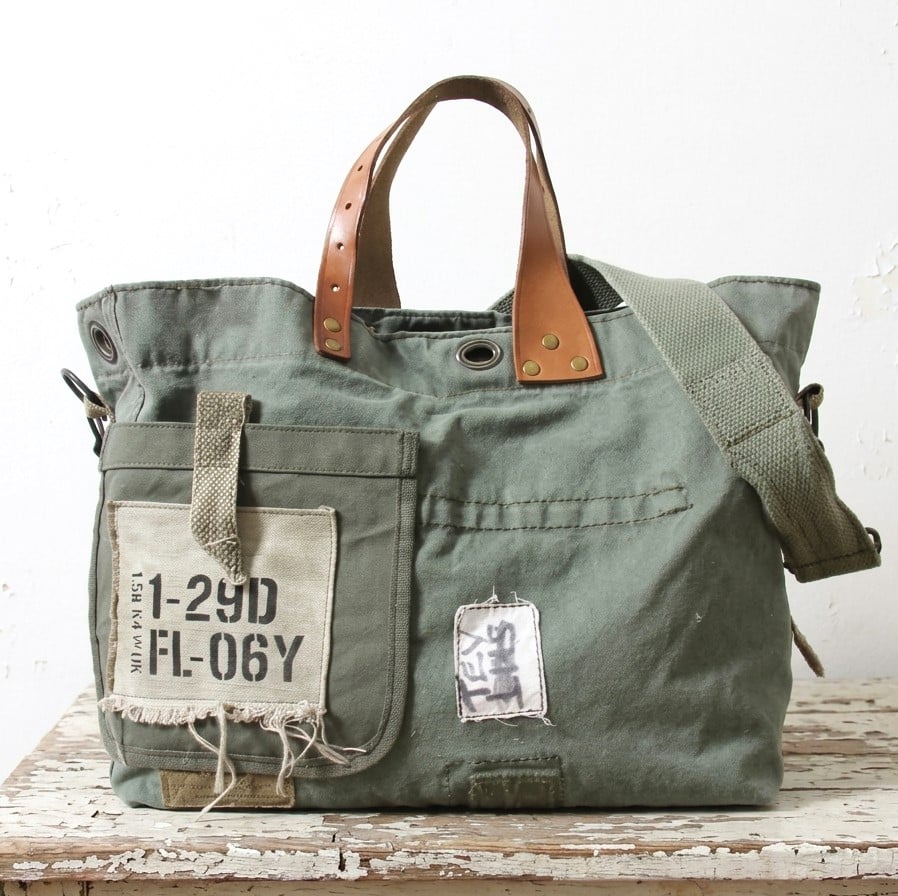 Grand sac pour homme en toile recyclée et cuir, fabrication dans le Morbihan