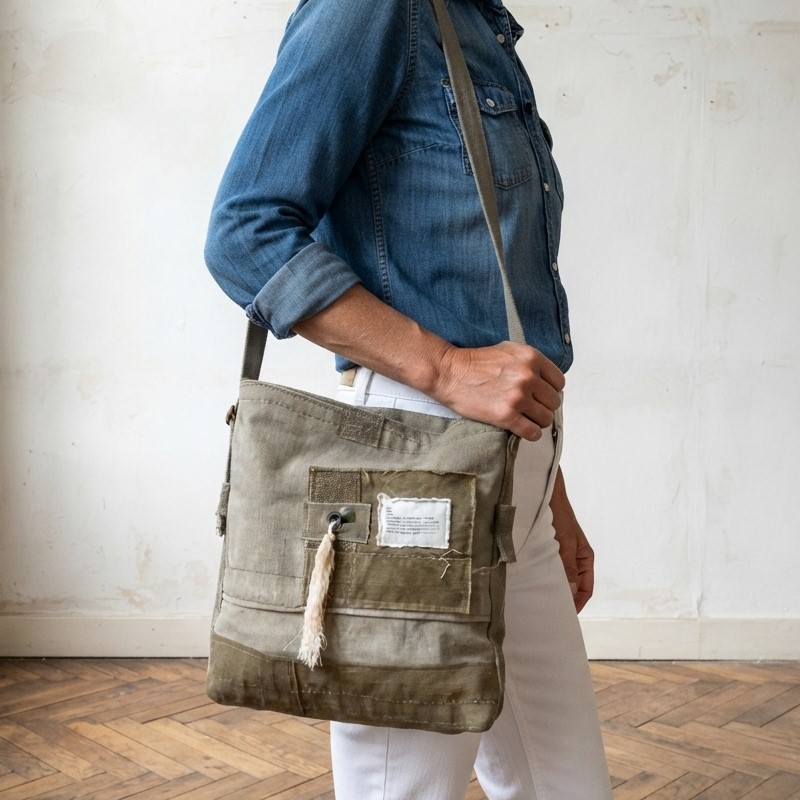 Sac en bandoulière femme en toile grise ancienne