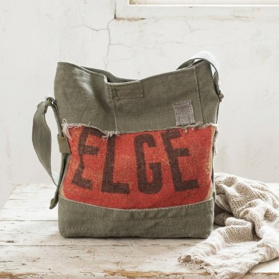 Sac femme à porter à la main ou en bandoulière en toile de jute et toile militaire