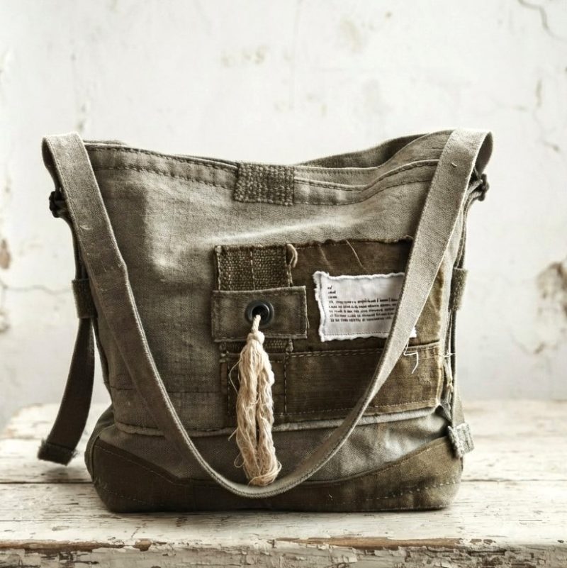 Sac original pour femme en toiles anciennes. Fabrication artisanale dans le Morbihan